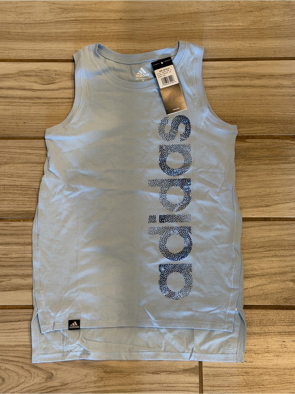 adidas Light Blue Kids Tank Top with Vertical Logo